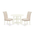 HomeStock 3-Piece Linen White Finish Round Solid Wood Top With Dropleaf Dining Table Set
