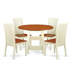 HomeStock 5-Pc Buttermilk and Cherry Solid Wood Top - Round Dining Room Set - Seats-4