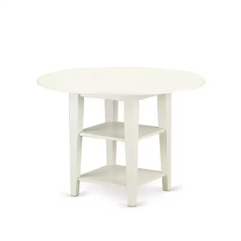Ensemble de salle à manger rond 5 pièces en bois massif finition blanc lin – Pour 4 personnes