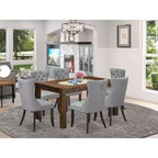 Table de salle à manger HomeStock 7 pièces rectangulaire en bois massif finition jacobine vieillie avec 6 chaises