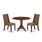 HomeStock 3-Pc Mahogany Finish Solid Wood Top - Round Dining Room Set - Seats 4