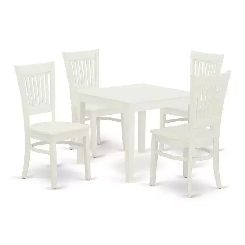 5-Piece Linen White Finish Solid Wood Top - Rectangular Dining Room Set - Seats 4