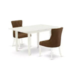 HomeStock 3-Piece Linen White Finish Rectangular Solid Wood Top with Butterfly Leaf Dining Table Set