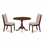 3-Piece Mahogany Finish Solid Wood Top - Dining Room Set with High Back - Seats 4