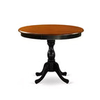 Table à manger HomeStock 5 pièces ronde noire et finition cerisier en bois massif avec 4 chaises