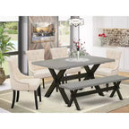 HomeStock – Table à manger 6 pièces avec plateau en bois massif finition chêne naturel, 1 banc et 4 chaises