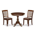 3-Piece Mahogany Finish Solid Wood Top - Round Dining Room Set - Seats 4