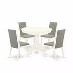 HomeStock 5-Piece Round Linen White Finish Solid Wood Top Dining Table with 4 Parson Chair