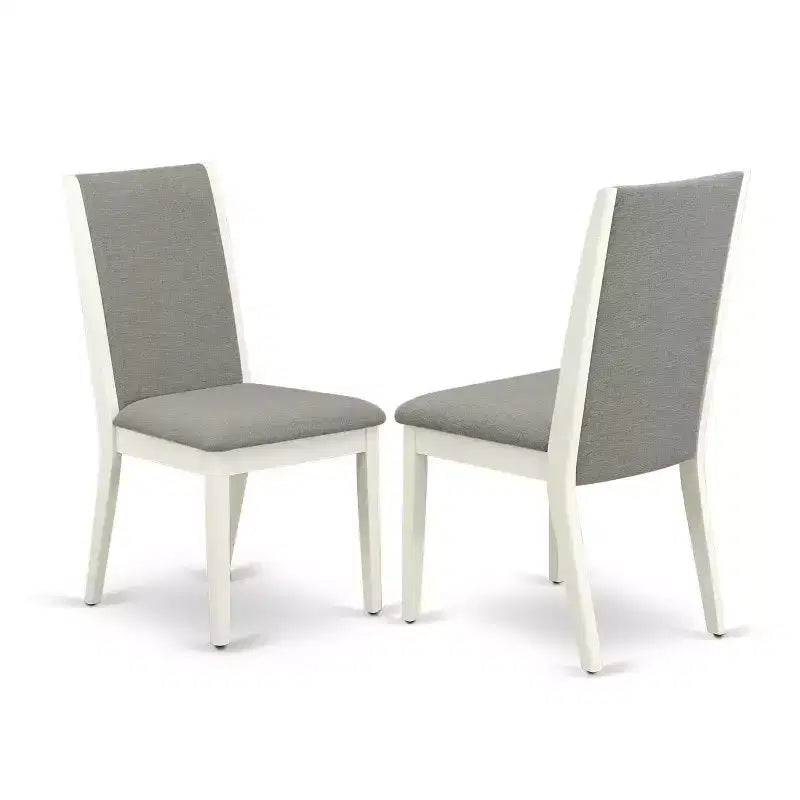 HomeStock Table à manger ronde 5 pièces en lin blanc avec plateau en bois massif et 4 chaises Parson