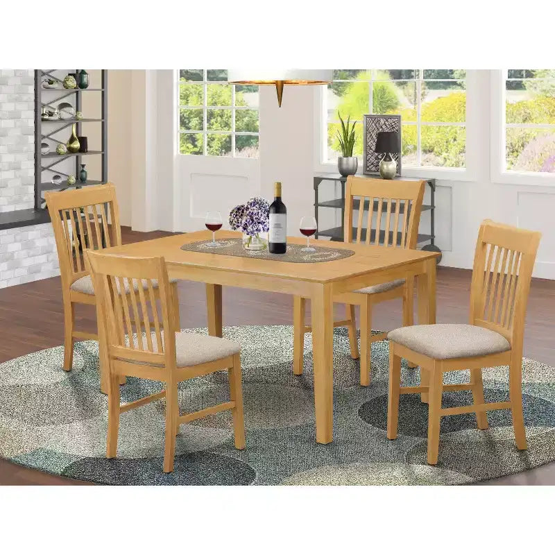 Table à manger HomeStock 5 pièces rectangulaire en bois massif finition chêne naturel avec 4 chaises