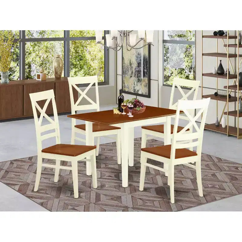 Ensemble de salle à manger 5 pièces en bois massif dessus en babeurre et cerisier - (4 places)