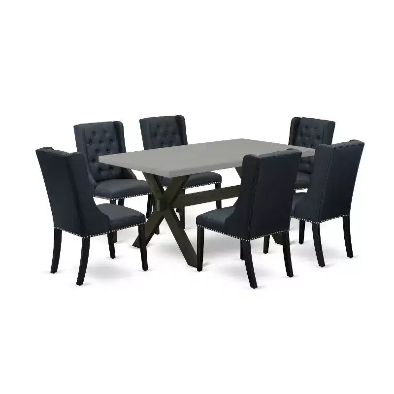 HomeStock 7-Piece Natural Oak Finish Solid Wood Top Dining Table with 6 Chairs