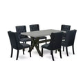 HomeStock 7-Piece Natural Oak Finish Solid Wood Top Dining Table with 6 Chairs