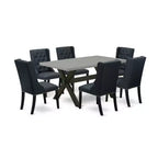 HomeStock 7-Piece Natural Oak Finish Solid Wood Top Dining Table with 6 Chairs
