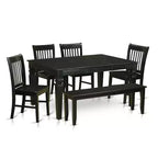 HomeStock 6-Piece Rectangle Black Finish Solid Wood Top dining Table with 1 Bench and 4 Chairs