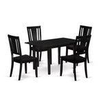 HomeStock 5-Pc Black Finish Solid Wood Top - Rectangular Dining Room Set with Butterfly Leaf - Seats 4