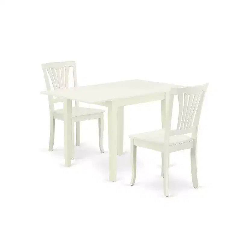 HomeStock 3-Piece Linen White Finish Solid Wood Top Dining Table Set