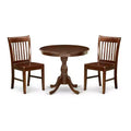 3-Piece Mahogany Finish Solid Wood Top - Dining Room Set - Seats 4
