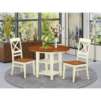 Ensemble de salle à manger 3 pièces HomeStock avec table ronde à plateau en bois massif finition cerisier et couleur crème