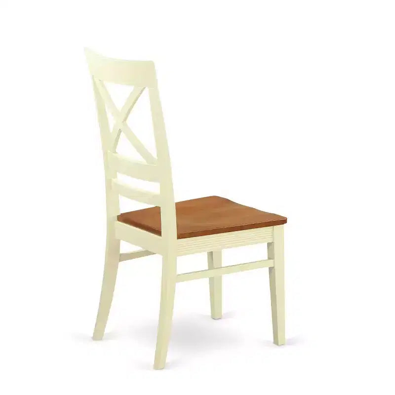 Ensemble de salle à manger 3 pièces HomeStock avec table ronde à plateau en bois massif finition cerisier et couleur crème