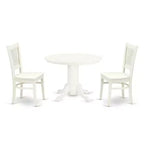 3-Piece Linen White Finish Solid Wood Top-Round Dining Room Set-Seats 4