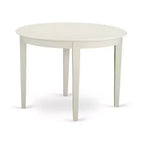 5-Piece Linen White Solid Wood Top - Round Upholstered Dining Room Set - Seats-4