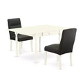 HomeStock 3-Piece Linen White Finish Solid Wood Top With Dropleaf Dining Table Set