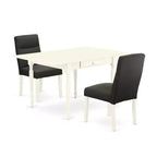 HomeStock 3-Piece Linen White Finish Solid Wood Top With Dropleaf Dining Table Set