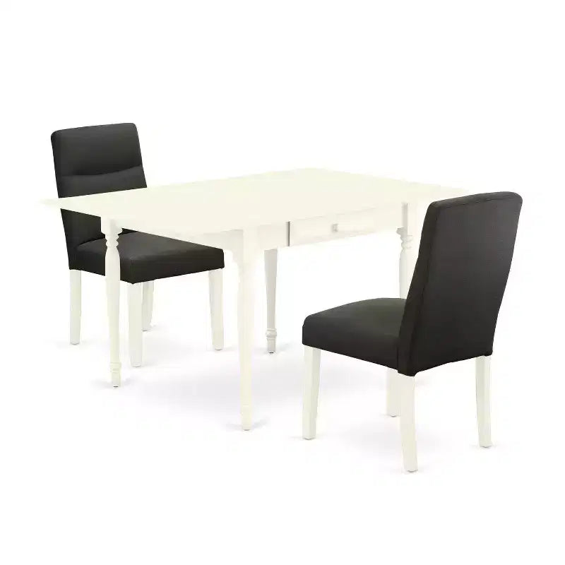 HomeStock 3-Piece Linen White Finish Solid Wood Top With Dropleaf Dining Table Set