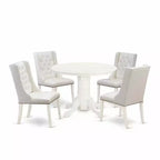 HomeStock 5-Piece Buttermilk and Cherry Finish Solid Wood Top Dining Table with 4 Parson Chair