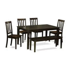 HomeStock 6-Piece Rectangle Cappuccino Finish Solid Wood Top Dining Table with 1 Bench, 4 Chairs