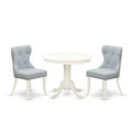3-Piece Linen White Finish Solid Wood Top - Dining Room Set (Seats 4)