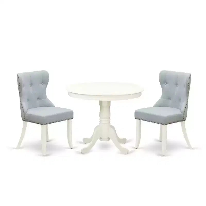 3-Piece Linen White Finish Solid Wood Top - Dining Room Set (Seats 4)