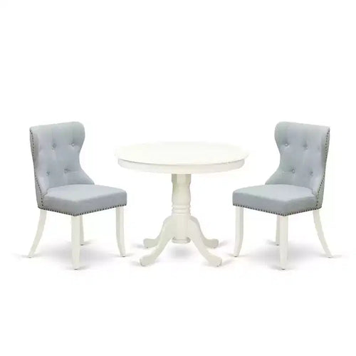 3-Piece Linen White Finish Solid Wood Top - Dining Room Set (Seats 4)