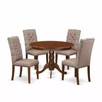 HomeStock 5-Piece Round Mahogany Finish Solid Wood Top Dining Table with 4 Parson Chair