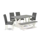 6-Piece Rectangle Natural Oak Finish Solid Wood Top Dining Table with 1-Bench, 4-Chairs with