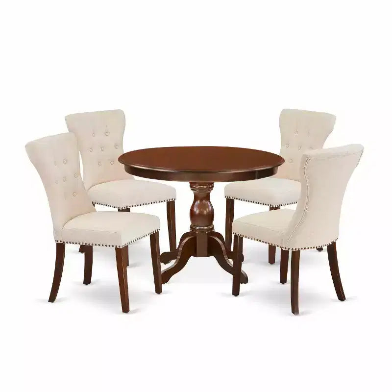 HomeStock 5-Piece Mahogany Finish Solid Wood Top Dining table with 4 Chairs