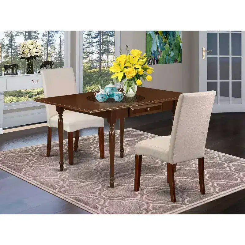 Ensemble de salle à manger 3 pièces HomeStock avec plateau en bois massif finition acajou et table à rallonges