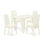 5-Piece Linen White Finish Solid Wood Top - Dining Room Set - Seats 4
