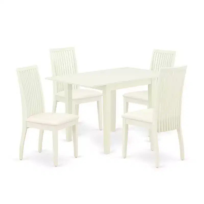 5-Piece Linen White Finish Solid Wood Top - Dining Room Set - Seats 4