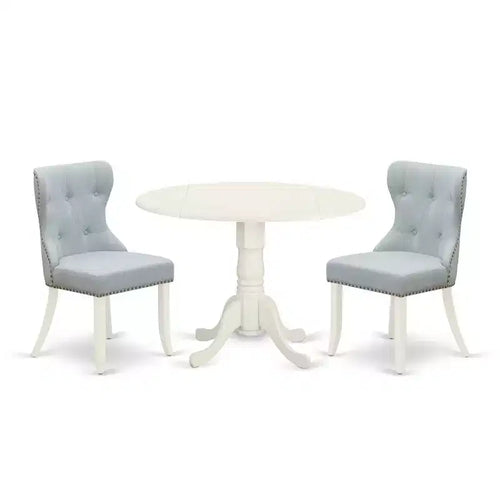 3-Piece Linen White Solid Wood Top - Dining Room Set Seats-4