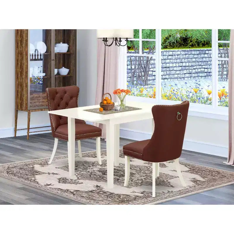 HomeStock – Ensemble de table à manger rectangulaire avec plateau en bois massif et rallonges, 3 pièces, fini blanc lin