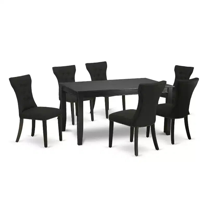 HomeStock 7-Piece Black Finish Solid Wood Top Dining Table with 6 Parson Chairs