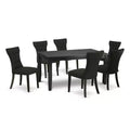 HomeStock 7-Piece Black Finish Solid Wood Top Dining Table with 6 Parson Chairs