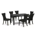 HomeStock 7-Piece Black Finish Solid Wood Top Dining Table with 6 Parson Chairs