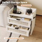 Table de chevet en rotin, avec station de charge USB-C, 2 tiroirs de rangement, table d'appoint bohème pour chambre, salon, bureau