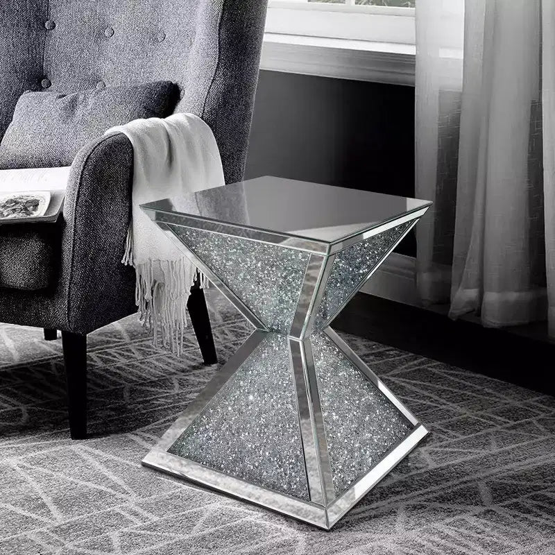 Royal Hampton End Table with Faux Diamonds Inlay , Silver and Clear