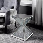 Royal Hampton End Table with Faux Diamonds Inlay , Silver and Clear