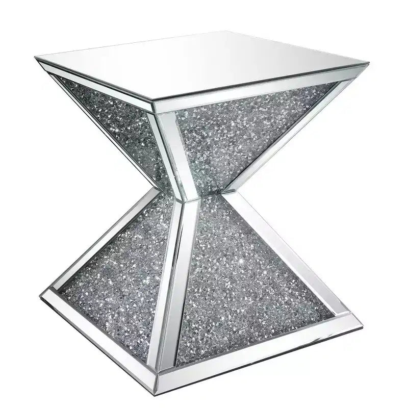Table d'appoint Royal Hampton avec incrustation de faux diamants, argent et transparent