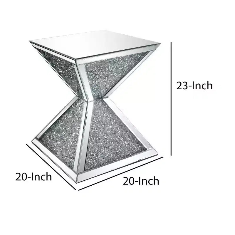 Table d'appoint Royal Hampton avec incrustation de faux diamants, argent et transparent